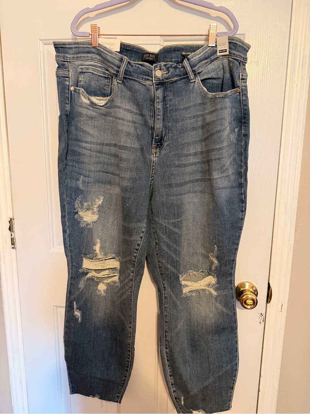 Judy Blue Distressed Boyfriend Jeans - Blue Wash